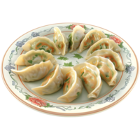 ai généré 3d le rendu de une Dumplings dans une assiette sur transparent Contexte - ai généré png