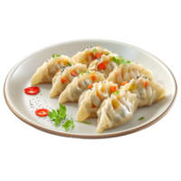 ai généré 3d le rendu de une Dumplings dans une assiette sur transparent Contexte - ai généré png