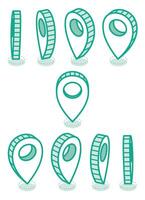Isometric map pointers. Set in various angles. Map pointer 3d pin. Location symbols. Outline objects. vector
