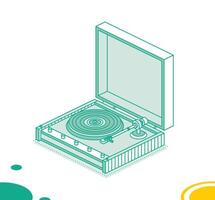 Isometric vinyl player. Object isolated on white background. Vinyl recorder. 3d element in outline style. vector