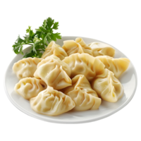 ai gerado 3d Renderização do uma dumplings dentro uma prato em transparente fundo - ai gerado png