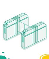 Isometric turnstile. Subway station or airport security element. Entrance gates. Access control equipment. Outline design element. vector