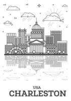 Outline Charleston West Virginia USA City Skyline with Modern Buildings and reflections Isolated on White. Illustration. Charleston Cityscape with Landmarks. vector