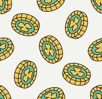 Seamless pattern with yellow green coin. Isometric icon. Symbol of Saint Patrick day. Modern style. vector