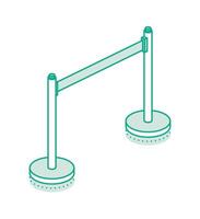 Isometric retractable belt stanchion. Portable ribbon barrier. Fencing tape. Outline style. Objects isolated on white background. vector