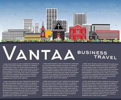 Vantaa Finland city skyline with color buildings, blue sky and copy space. Vantaa cityscape with landmarks. Travel and tourism concept with modern and historic architecture. vector