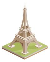 isométrica eiffel torre en París. infografía diseño elemento. punto de referencia aislado en blanco antecedentes. símbolo de Francia. vector