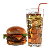 ai gegenereerd 3d renderen van een hamburger met zacht drinken Aan transparant achtergrond - ai gegenereerd png