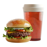 ai gerado 3d Renderização do uma hamburguer com suave beber em transparente fundo - ai gerado png