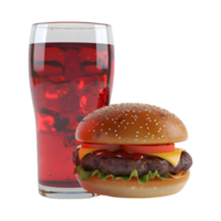 ai gegenereerd 3d renderen van een hamburger met zacht drinken Aan transparant achtergrond - ai gegenereerd png