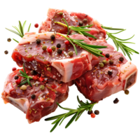 ai generado 3d representación de un Carne de cordero o carne de vaca crudo reunirse en transparente antecedentes - ai generado png