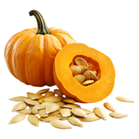 AI generated 3D Rendering of a Pumpkin with Seeds on Transparent Background - Ai Generated png