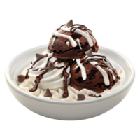 ai generado 3d representación de un vainilla hielo crema con chocolate en un cuenco en transparente antecedentes - ai generado png
