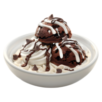 AI generated 3D Rendering of a Vanilla Ice Cream with Chocolate in a Bowl on Transparent Background - Ai Generated png