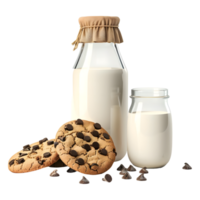 ai generato latte bottiglia con cioccolato biscotti su trasparente sfondo - ai generato png