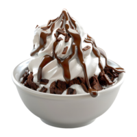 ai generato 3d interpretazione di un' vaniglia ghiaccio crema con cioccolato nel un' ciotola su trasparente sfondo - ai generato png