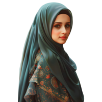 AI generated 3D Rendering of a Muslim Girl Wearing Hijab on Transparent Background - Ai Generated png