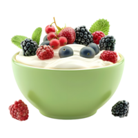 AI generated 3D Rendering of a Berries with Cream in a Bowl on Transparent Background - Ai Generated png