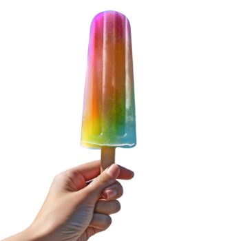 ai generado 3d representación de un vistoso hielo crema en mano en transparente antecedentes - ai generado png