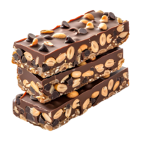 ai gerado 3d Renderização do uma amêndoa e amendoim chocolate Barra em transparente fundo - ai gerado png