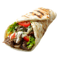 ai gerado 3d Renderização do uma Pão Pita pausa shawarma ou embrulho em transparente fundo - ai gerado png