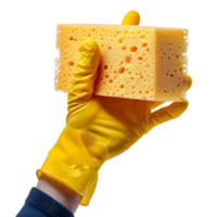 AI generated 3D Rendering of a Washing Sponge in Hand with Gloves on Transparent Background - Ai Generated png