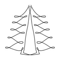 Christmas tree in single continuous line. Hand drawn style. Vector illustration isolated on white.