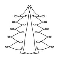 Christmas tree in single continuous line. Hand drawn style. Vector illustration isolated on white.