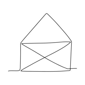 One line envelope. Continuous style. Vector illustration isolated on white. Single line art.