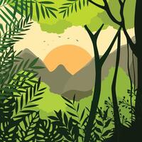 bosque silueta antecedentes. plano diseño bosque natural paisaje vector