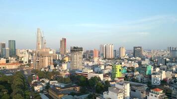 Aerial view of Ho Chi Minh City skyline at sunrise in Vietnam video