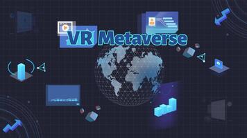 resumen vr metaverso, universo, planeta, dibujos animados animación para película video