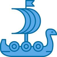 vikingo Embarcacion lleno azul icono vector