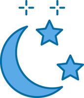 Luna y estrella lleno azul icono vector