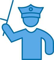 Policeman Holding Stick Filled Blue  Icon vector