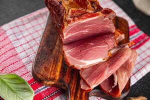 smoked pork meat cooking eating appetizer meal food snack on the table copy space food background rustic top view photo