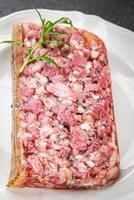 meat terrine slice pate Campagne meat loaf pork meat pie tasty fresh healthy eating cooking appetizer meal food snack on the table copy space food background photo