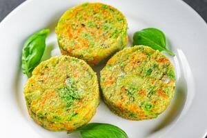 vegetable cutlet carrot, broccoli, potatoes, onion fresh vegetarian vegan food tasty healthy eating meal food snack on the table copy space food background rustic top view photo