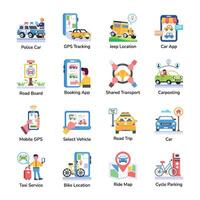 Trendy Flat Icons Depicting Online Carpooling vector