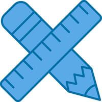 lápiz y regla lleno azul icono vector