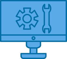 técnico apoyo lleno azul icono vector