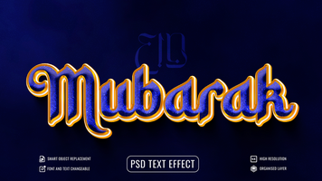lujo oro y azul 3d texto efecto para eid festival psd