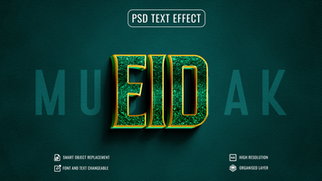 luxury shiny green eid mubarak 3d text effect psd