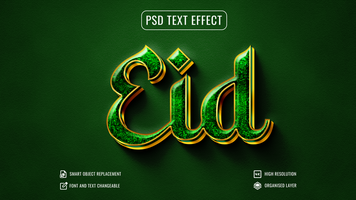 brillant luxe vert eid texte effet psd