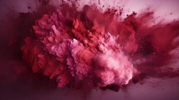 AI generated Maroon color powder splash background photo