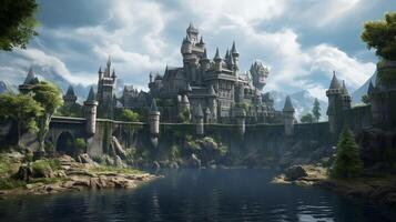 AI generated Medieval Castles and Kingdoms game background photo