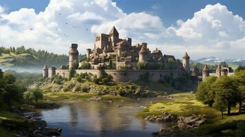 AI generated Medieval Castles and Kingdoms game background photo