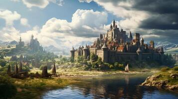 AI generated Medieval Castles and Kingdoms game background photo