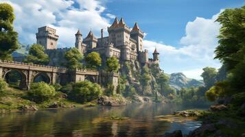 AI generated Medieval Castles and Kingdoms game background photo