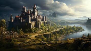 AI generated Medieval Castles and Kingdoms game background photo